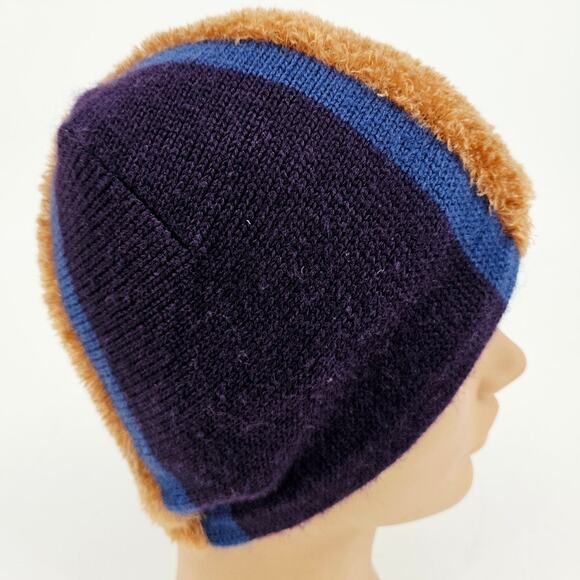 Echo Soft Plush Faux Fur Beanie Hat Tan Purple Unisex Skate Cabincore One Size - Picture 4 of 6